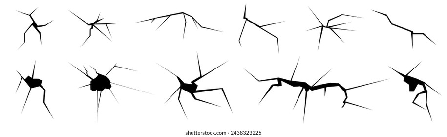 Set with icons of crack egg or wall effect in black color. Vector illustration