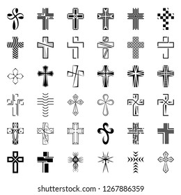 set of icons cross. black christian cross.