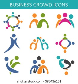 Set of icons crowd business relationship. Vector illustration 