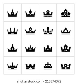 Set icons of crown isolated on white. Vector illustration