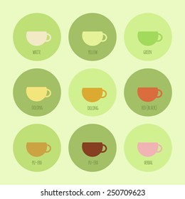 Set of icons with cups of chinese and herbal tea. Vector elements