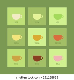 Set of icons with cups of chinese and herbal tea. Vector elements