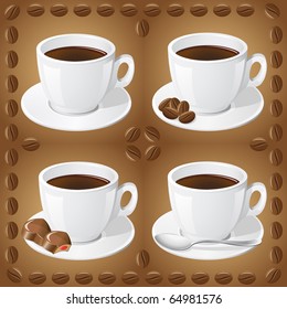 set of icons of cups with coffee vector illustration