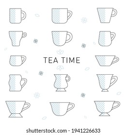 set of icons. cups of different shapes. outline set