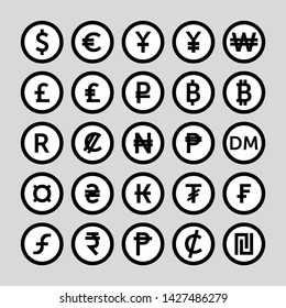 set of icons for currency symbol