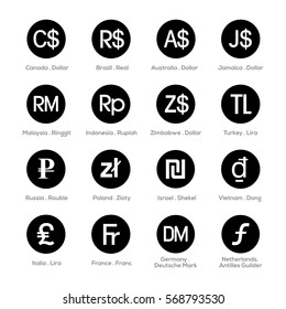 set of icons for currency symbol