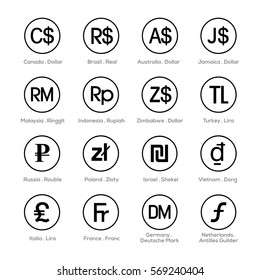 set of icons for currency symbol