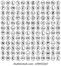 set of icons for currency symbol countries in the world