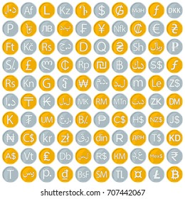 set of icons for currency symbol countries in the world
