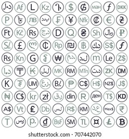 set of icons for currency symbol countries in the world