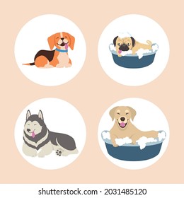 set of icons with cute dogs