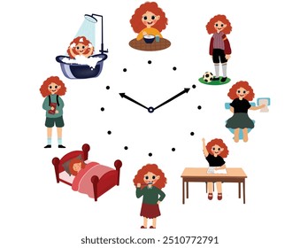 A set of icons for cute girls daily routine