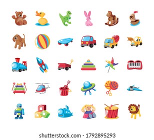 set of icons cute kids toys on white background vector illustration design