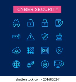 Conjunto de iconos de ciberseguridad en un estilo de dos tonos. Adecuado para el elemento de diseño y botón de la tecnología de aplicaciones de seguridad digital. Icono de línea simple de protección de Internet y configuración de privacidad. 