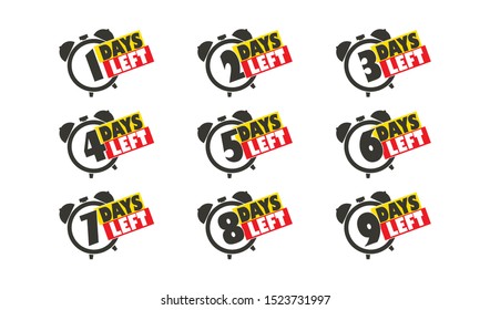 set icons days to go in flat, vector illustration