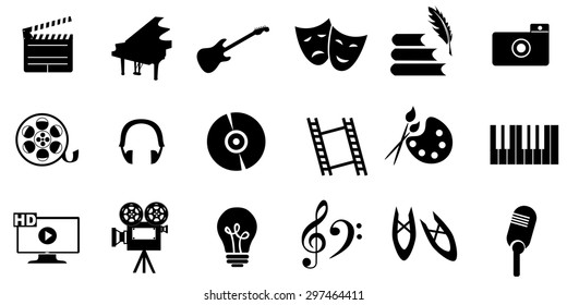 
set of icons dedicated to arts: painting, music, literature, ballet, theater and cinema.
 svg
