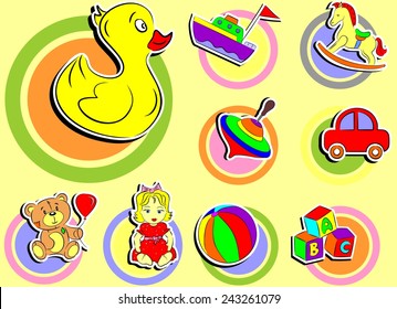 set of icons dedicated to children's toys .