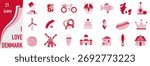 A set of icons dedicated to Denmark. A set of icons in the colors of national flags. I love Denmark. EPS 10.