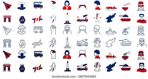 A set of icons dedicated to North Korea. A collection of icons in various styles. 10 EPS.