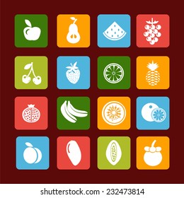 Set icons of  Delicious Fruits vector fruit  in Flat style-Healthy Eating 