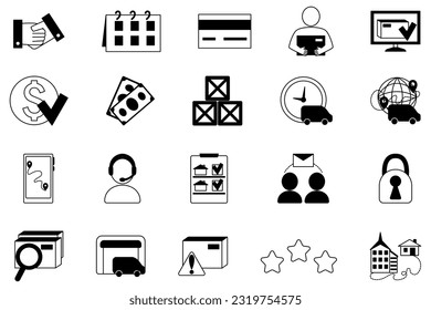 Set and icons delivery. A set of logistics icons. Shipping icon set. Online shopping concept. Delivery service icon set. Fast delivery truck. Courier service.