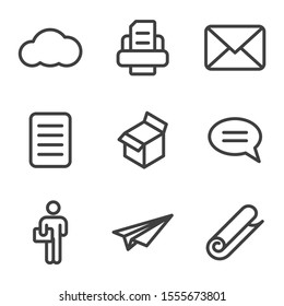 Set of icons for the delivery and transmission of text information. Vector on a white background.