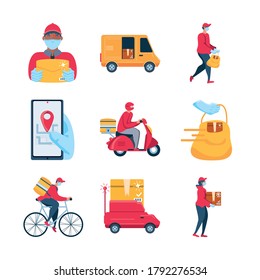 set of icons delivery and transportation goods vector illustration design
