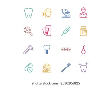 Conjunto de ícones para a odontologia. Traçado editável. Ilustração vetorial	