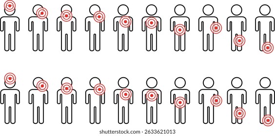 Set of icons depicting people with pain in various places