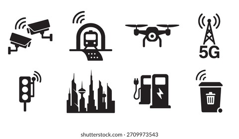 Set of icons depicting various types of technology