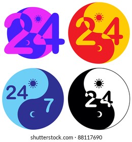 The set of icons designating round-the-clock service.