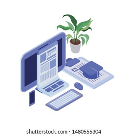 set of icons with desktop computer screen