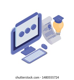 set of icons with desktop computer screen