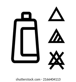 Set of icons of detergent bottles and bleaching symbols. Vector.