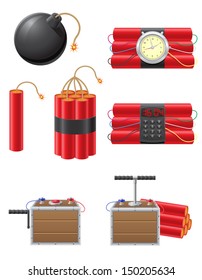 conjunto de iconos detonadores e ilustración dinamita vectorial aislada en fondo blanco Vector de stock