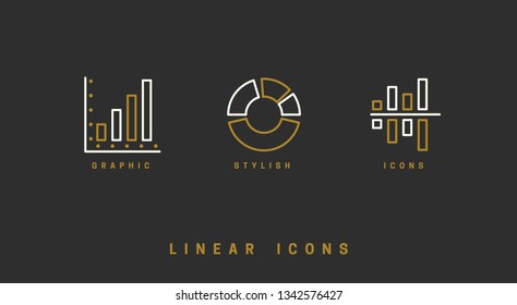 Set Icons diagram in linear style. Infographics icon chart vector graphics