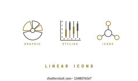 Set Icons diagram in linear style. Infographics icon chart vector graphics