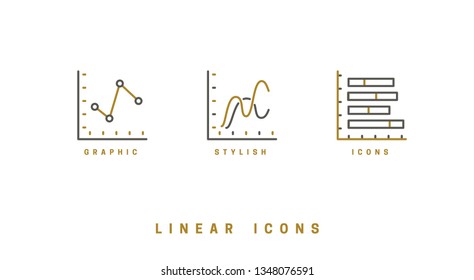 Set Icons diagram in linear style. Infographics icon chart vector graphics