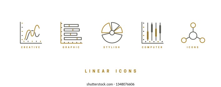 Set Icons diagram in linear style. Infographics icon chart vector graphics