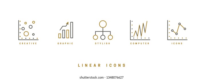 Set Icons diagram in linear style. Infographics icon chart vector graphics