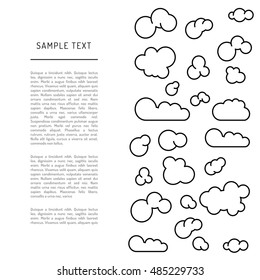 Set of icons and diagrams of the typology of clouds in a linear fashion