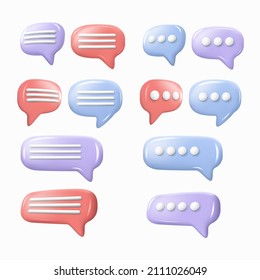 Set of icons with dialog bubbles, chat, communication, speech in 3d style. Conceptual realistic vector illustration
