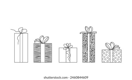 Conjunto de iconos para diferentes cajas, regalos de estilo de contorno. Ilustración vectorial sobre fondo blanco