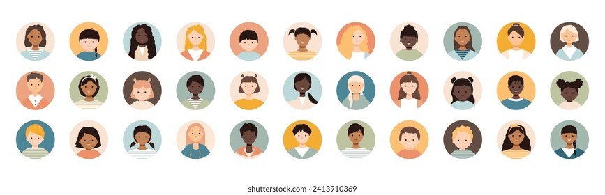 Set of icons of different children. Children of different age.