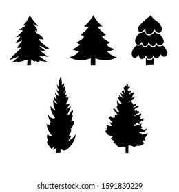 set of icons different Christmas trees black
