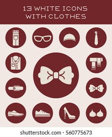 Set of icons of different clothes (Underwear, footwear, outerwear, hats).