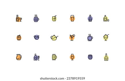Set of icons of different drinks.colored on a white background