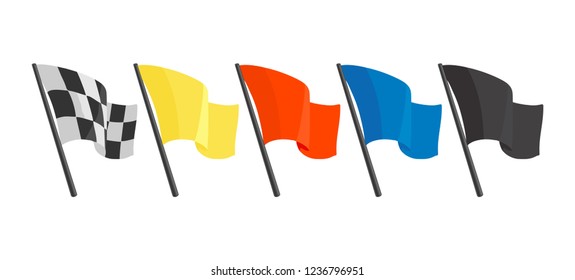 Set icons with different flags for race. Vector flat illustration isolated white background.