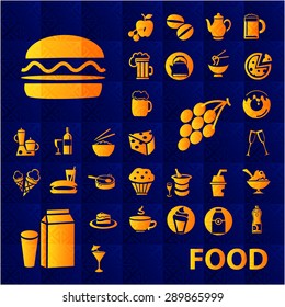 Set of icons with different food and drinks, line style. vector illustrtation