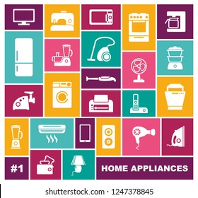 Set of icons of different home appliances in flat style